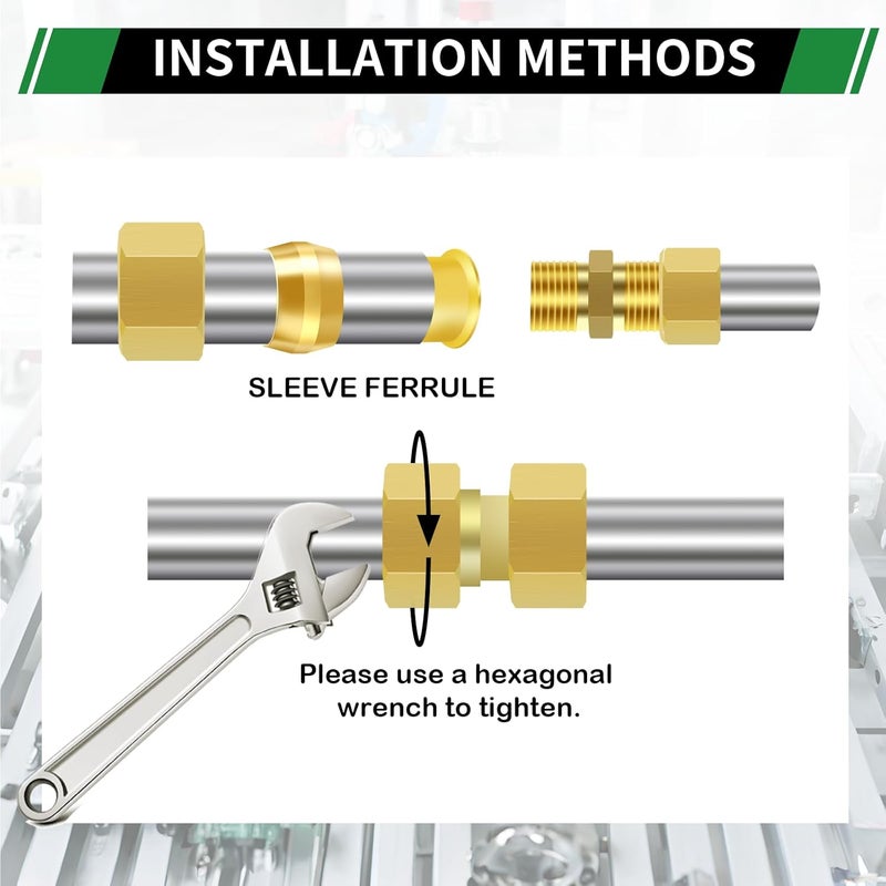 Japtend 325pcs Brass Compression Sleeves Ferrules Fittings Assortment Kit, 3/4" 5/8" 1/2" 3/8" 5/16" 1/4" 3/16" 1/8" 8 Sizes Air Hose Ferrules Kit of Air Water Fuel Oil Gas Tube Lines - Image 4